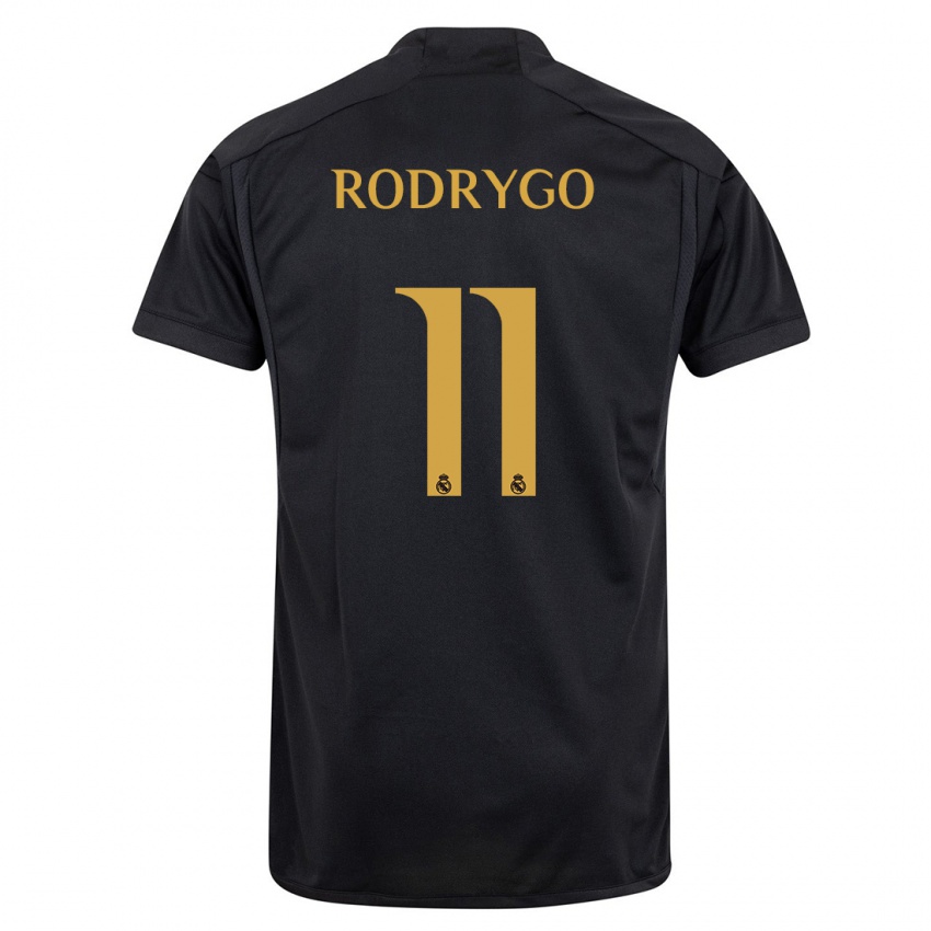 Kinder Rodrygo #11 Schwarz Ausweichtrikot Trikot 2023/24 T-Shirt
