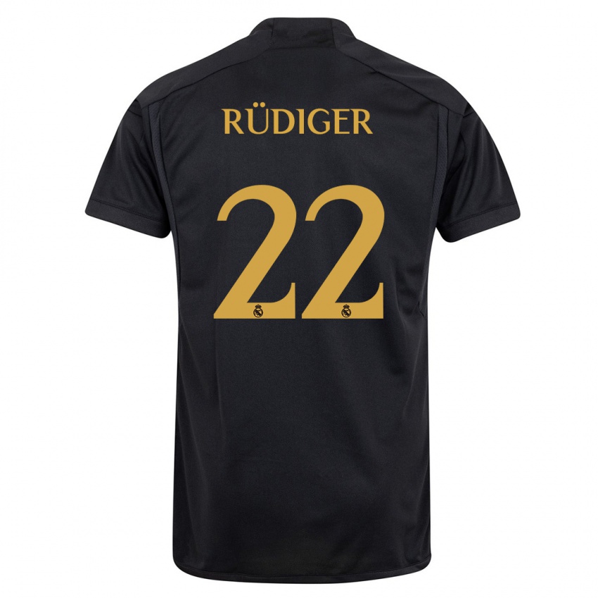 Kinder Antonio Rudiger #22 Schwarz Ausweichtrikot Trikot 2023/24 T-Shirt