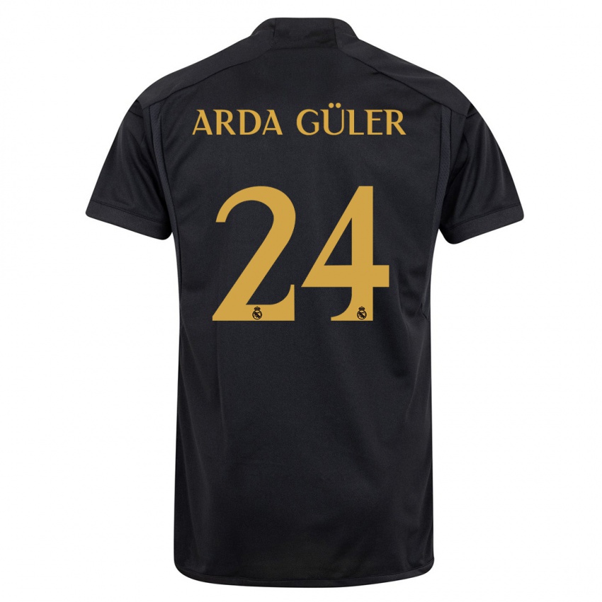 Kinder Arda Güler #24 Schwarz Ausweichtrikot Trikot 2023/24 T-Shirt