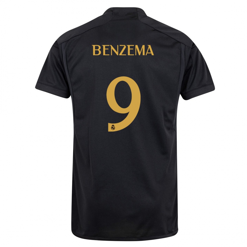 Kinder Karim Benzema #9 Schwarz Ausweichtrikot Trikot 2023/24 T-Shirt