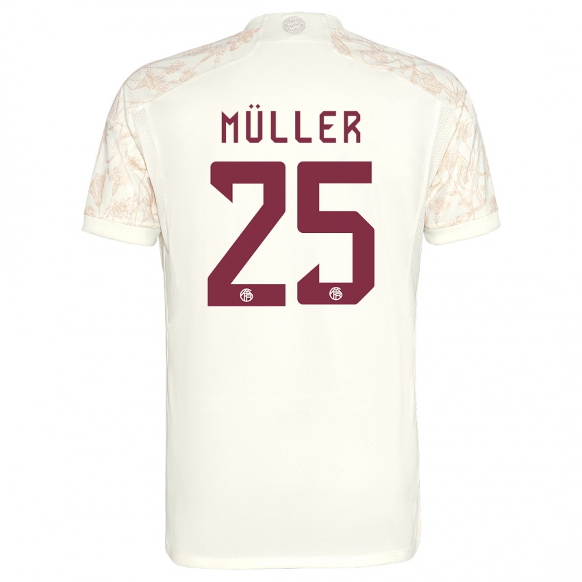 Kinder Thomas Muller #25 Cremefarben Ausweichtrikot Trikot 2023/24 T-Shirt