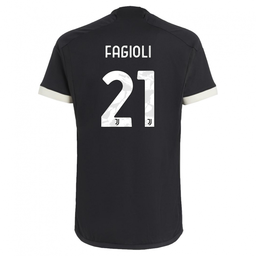 Kinder Nicolo Fagioli #21 Schwarz Ausweichtrikot Trikot 2023/24 T-Shirt