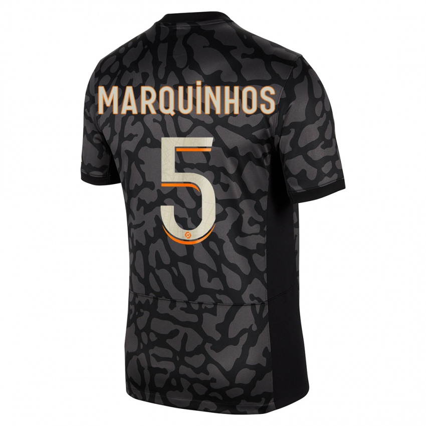 Kinder Marquinhos #5 Schwarz Ausweichtrikot Trikot 2023/24 T-Shirt