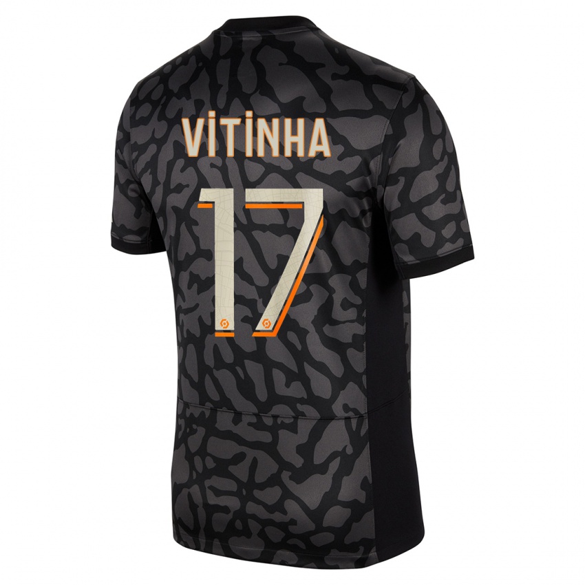 Kinder Vitinha #17 Schwarz Ausweichtrikot Trikot 2023/24 T-Shirt