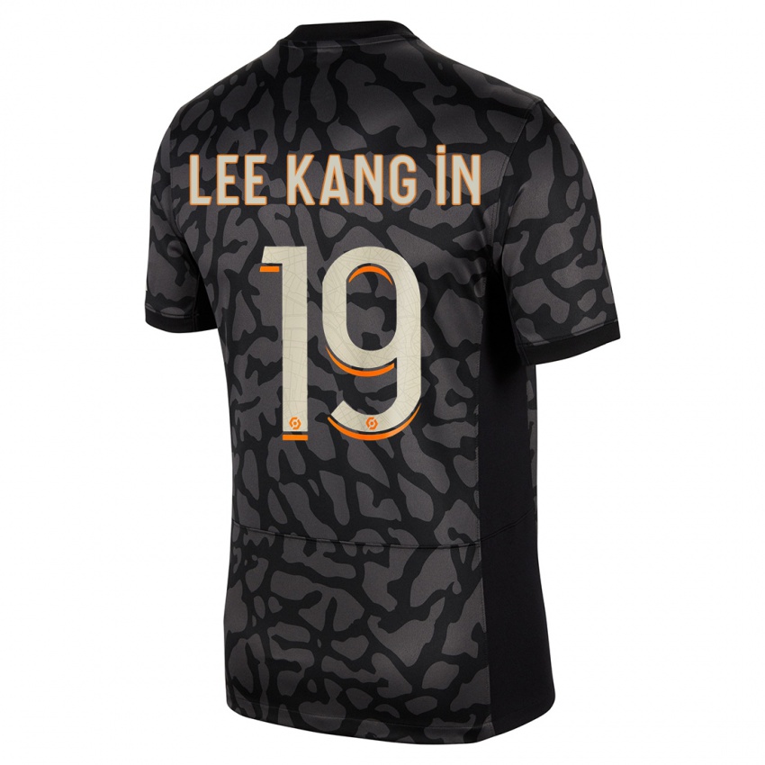 Kinder Kang-In Lee #19 Schwarz Ausweichtrikot Trikot 2023/24 T-Shirt