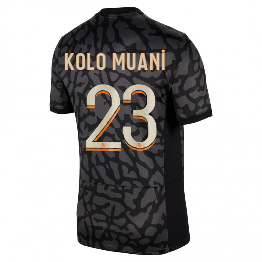 Kinder Randal Kolo Muani #23 Schwarz Ausweichtrikot Trikot 2023/24 T-Shirt
