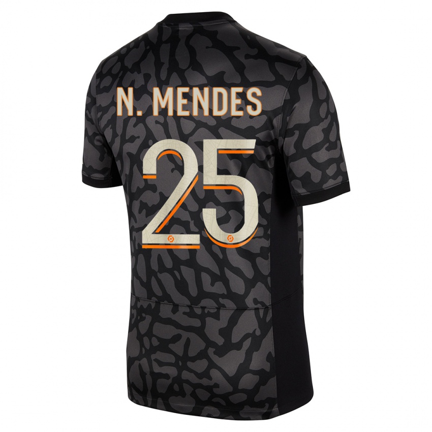 Kinder Nuno Mendes #25 Schwarz Ausweichtrikot Trikot 2023/24 T-Shirt