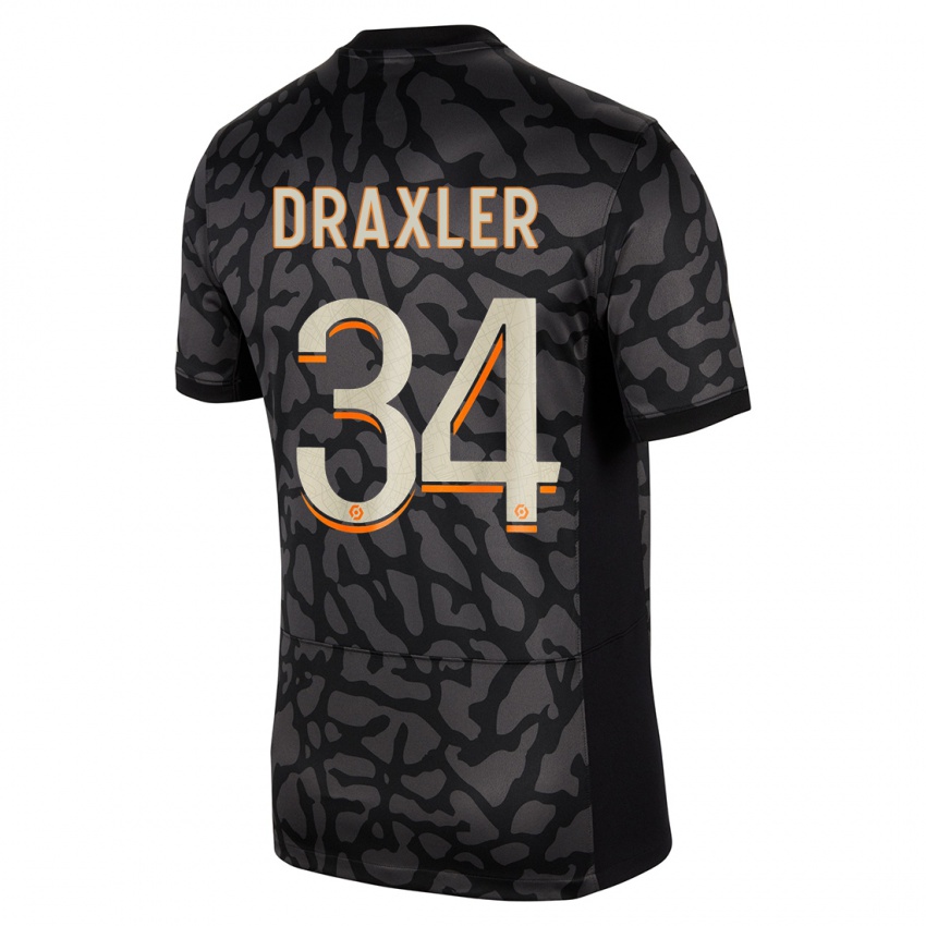 Kinder Julian Draxler #34 Schwarz Ausweichtrikot Trikot 2023/24 T-Shirt
