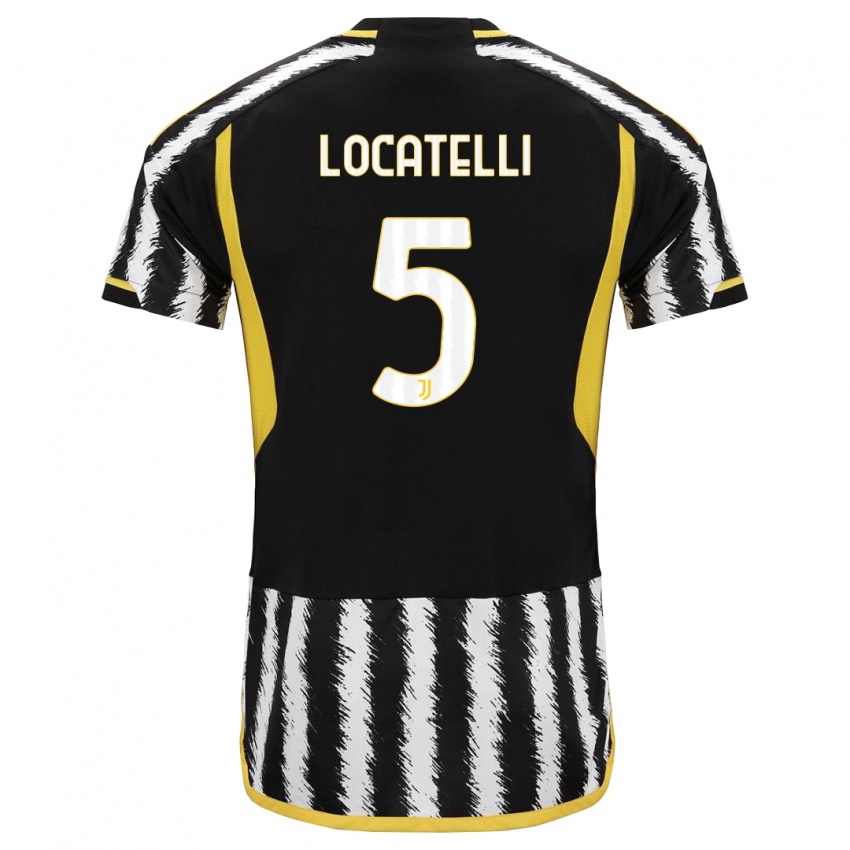 Herren Manuel Locatelli #5 Schwarz-Weiss Heimtrikot Trikot 2023/24 T-Shirt