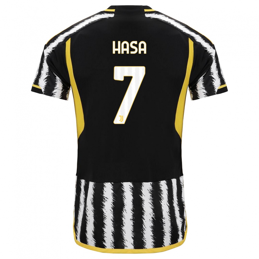 Herren Luis Hasa #7 Schwarz-Weiss Heimtrikot Trikot 2023/24 T-Shirt