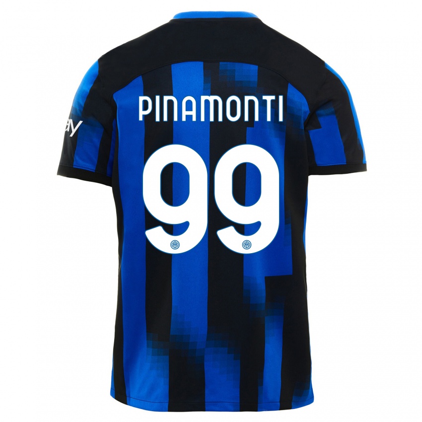 Herren Andrea Pinamonti #99 Schwarz Blau Heimtrikot Trikot 2023/24 T-Shirt