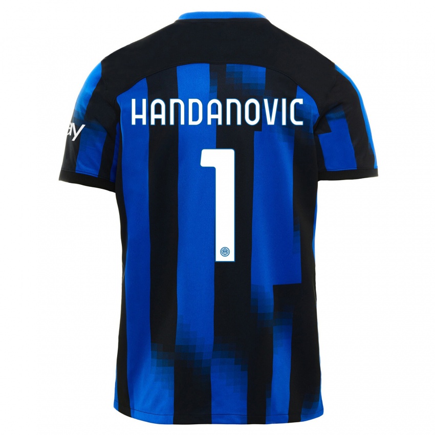 Herren Samir Handanovic #1 Schwarz Blau Heimtrikot Trikot 2023/24 T-Shirt