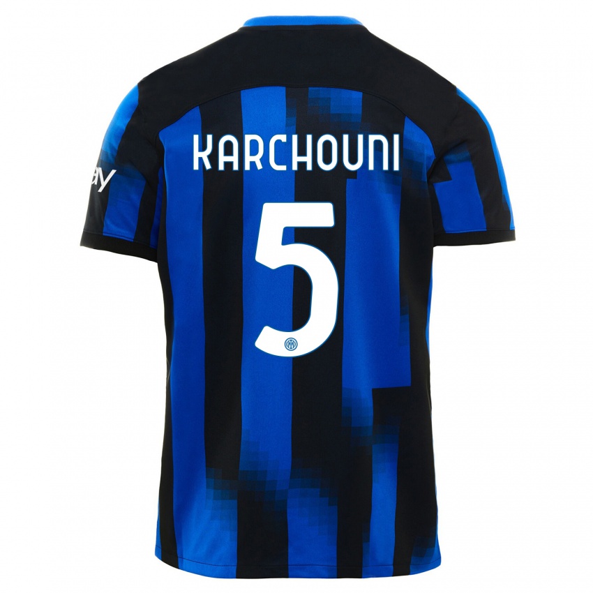 Herren Ghoutia Karchouni #5 Schwarz Blau Heimtrikot Trikot 2023/24 T-Shirt