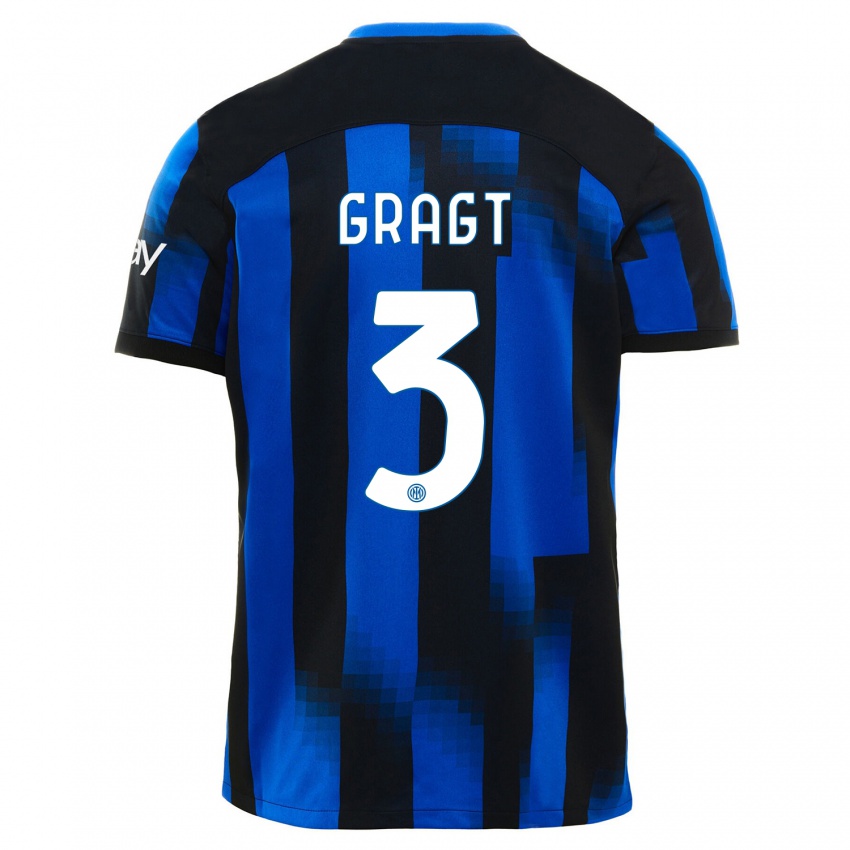 Herren Stefanie Van Der Gragt #3 Schwarz Blau Heimtrikot Trikot 2023/24 T-Shirt