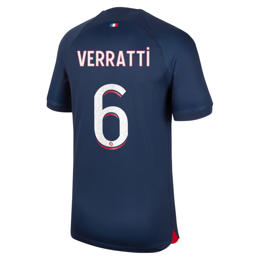Herren Marco Verratti #6 Blau Rot Heimtrikot Trikot 2023/24 T-Shirt