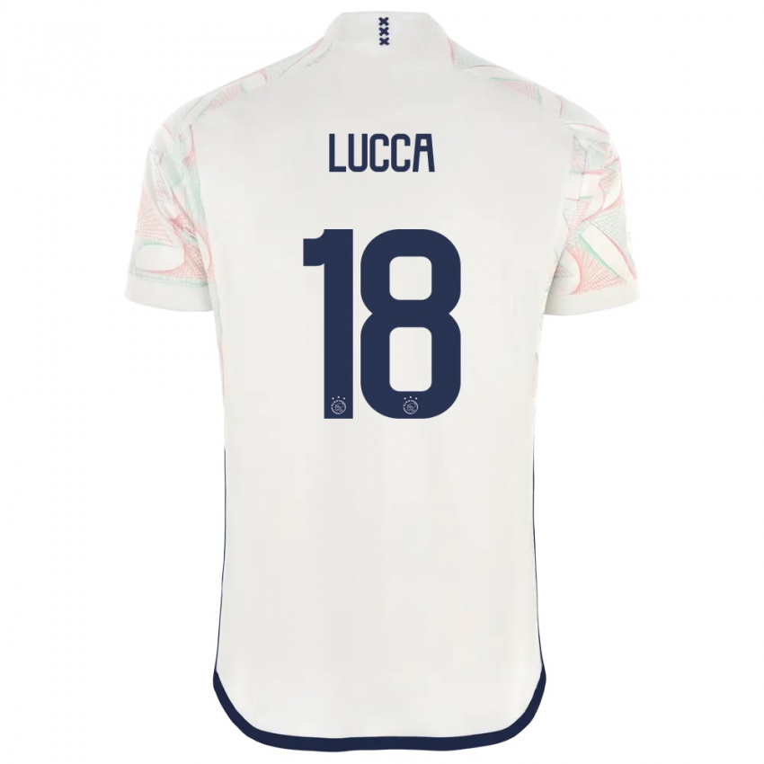 Herren Lorenzo Lucca #18 Weiß Auswärtstrikot Trikot 2023/24 T-Shirt
