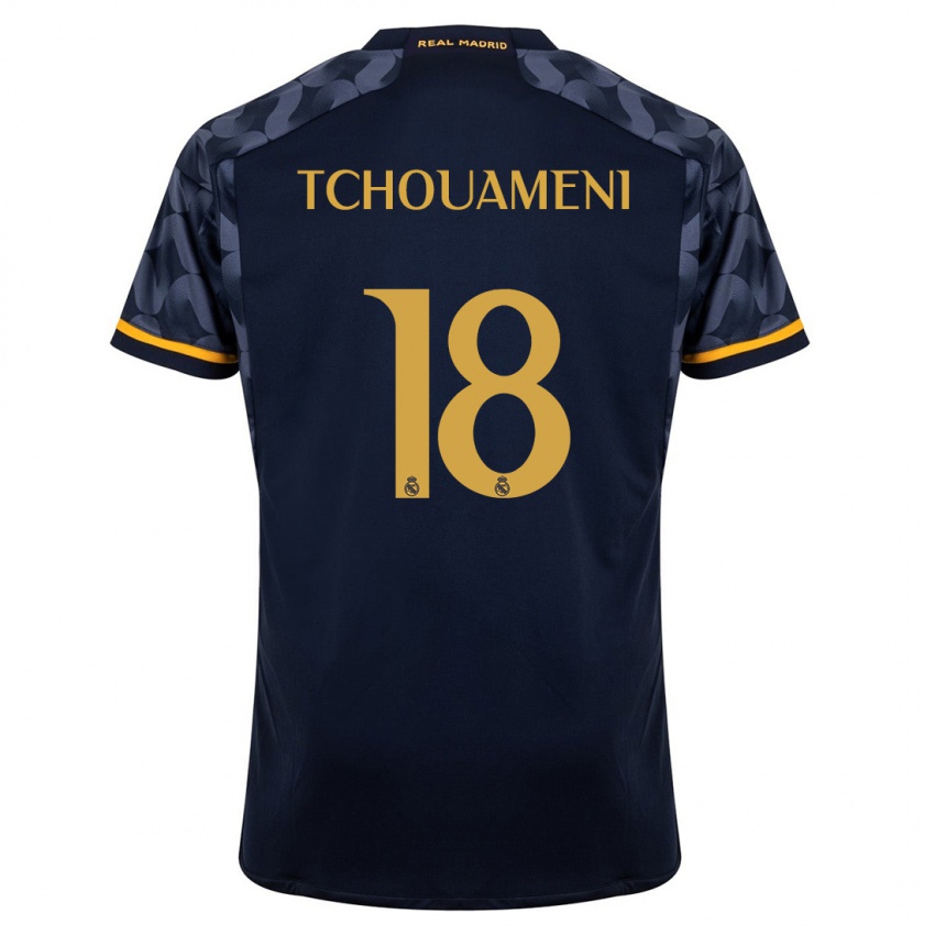 Herren Aurelien Tchouameni #18 Dunkelblau Auswärtstrikot Trikot 2023/24 T-Shirt