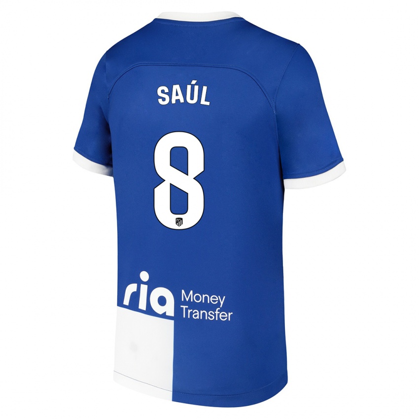 Herren Saul Niguez #8 Blau Weiss Auswärtstrikot Trikot 2023/24 T-Shirt