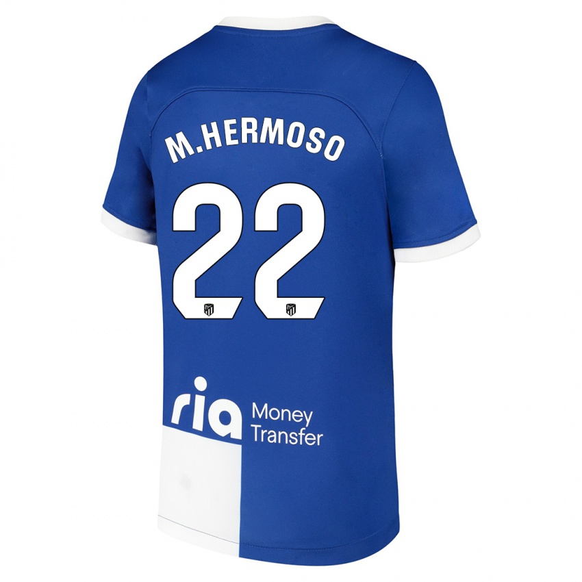 Herren Mario Hermoso #22 Blau Weiss Auswärtstrikot Trikot 2023/24 T-Shirt