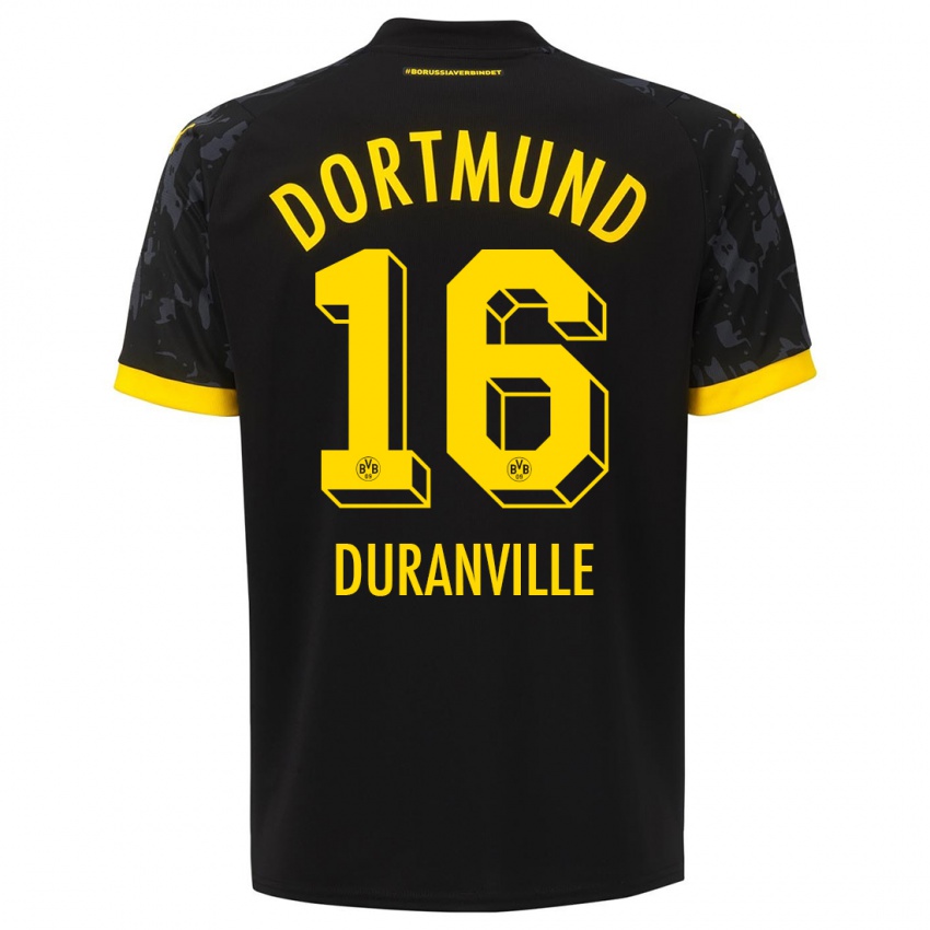 Herren Julien Duranville #16 Schwarz Auswärtstrikot Trikot 2023/24 T-Shirt