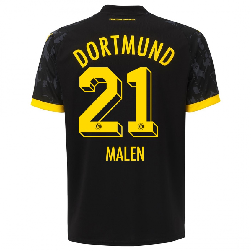 Herren Donyell Malen #21 Schwarz Auswärtstrikot Trikot 2023/24 T-Shirt