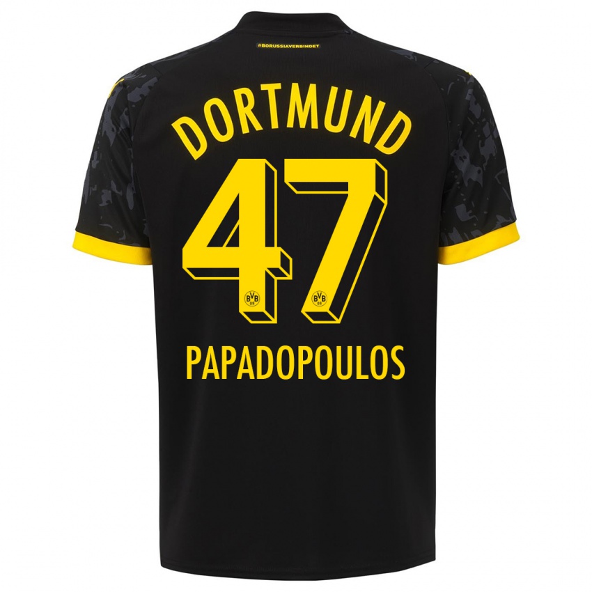 Herren Antonios Papadopoulos #47 Schwarz Auswärtstrikot Trikot 2023/24 T-Shirt