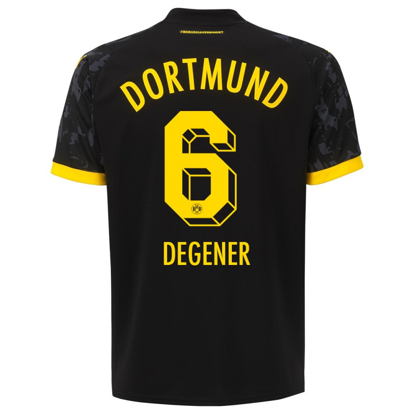 Herren Tim Degener #6 Schwarz Auswärtstrikot Trikot 2023/24 T-Shirt