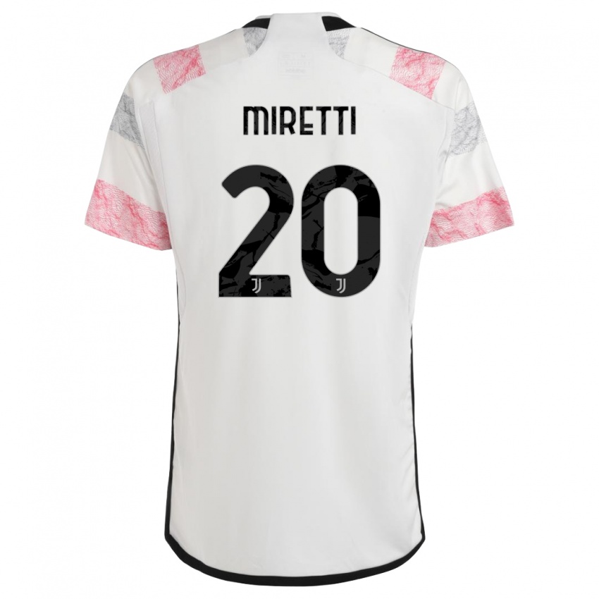 Herren Fabio Miretti #20 Weiß Rosa Auswärtstrikot Trikot 2023/24 T-Shirt