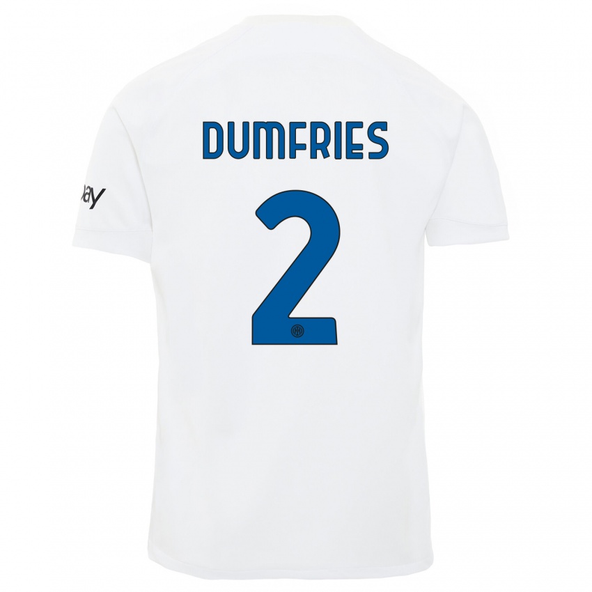 Herren Denzel Dumfries #2 Weiß Auswärtstrikot Trikot 2023/24 T-Shirt