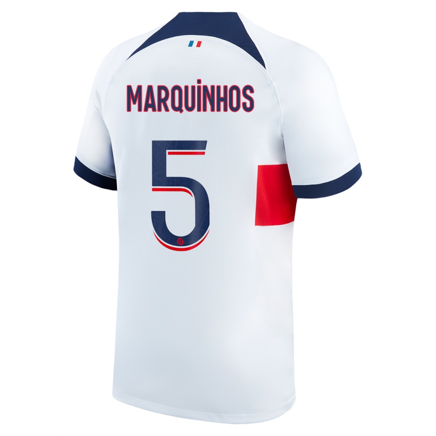 Herren Marquinhos #5 Weiß Auswärtstrikot Trikot 2023/24 T-Shirt