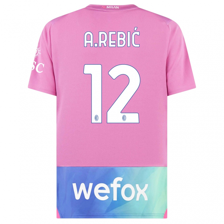 Herren Ante Rebic #12 Pink Lila Ausweichtrikot Trikot 2023/24 T-Shirt