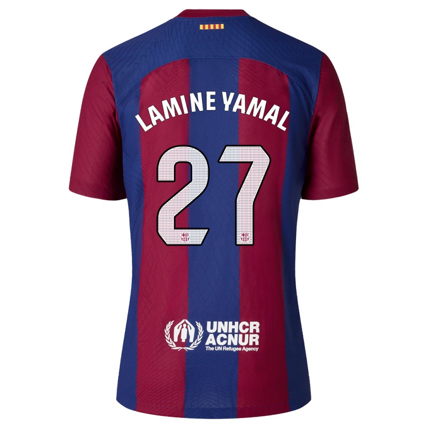 Damen Lamine Yamal #27 Rot Blau Heimtrikot Trikot 2023/24 T-Shirt