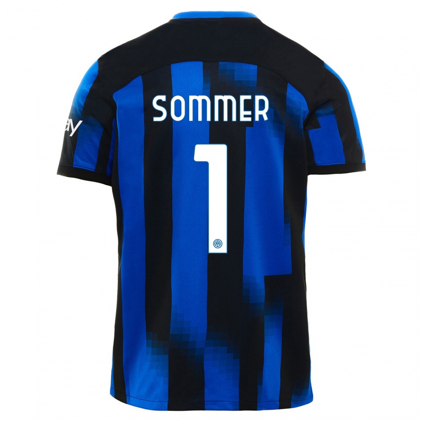 Damen Yann Sommer #1 Schwarz Blau Heimtrikot Trikot 2023/24 T-Shirt
