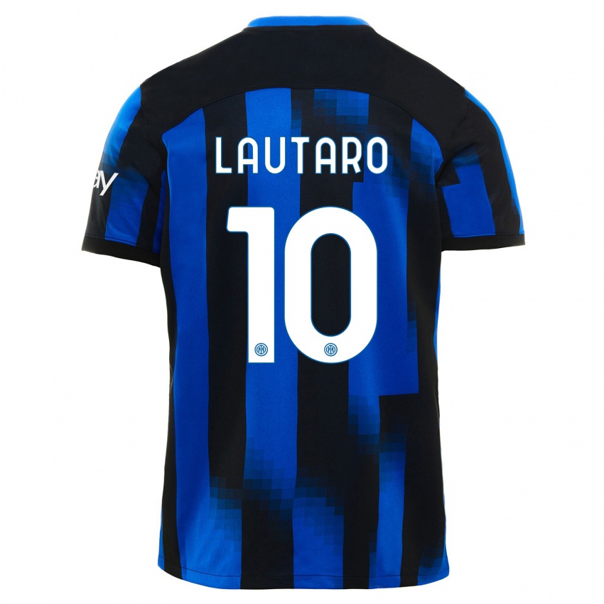 Damen Lautaro Martinez #10 Schwarz Blau Heimtrikot Trikot 2023/24 T-Shirt