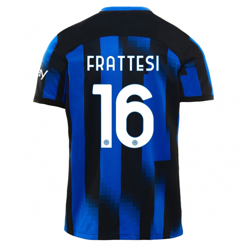 Damen Davide Frattesi #16 Schwarz Blau Heimtrikot Trikot 2023/24 T-Shirt