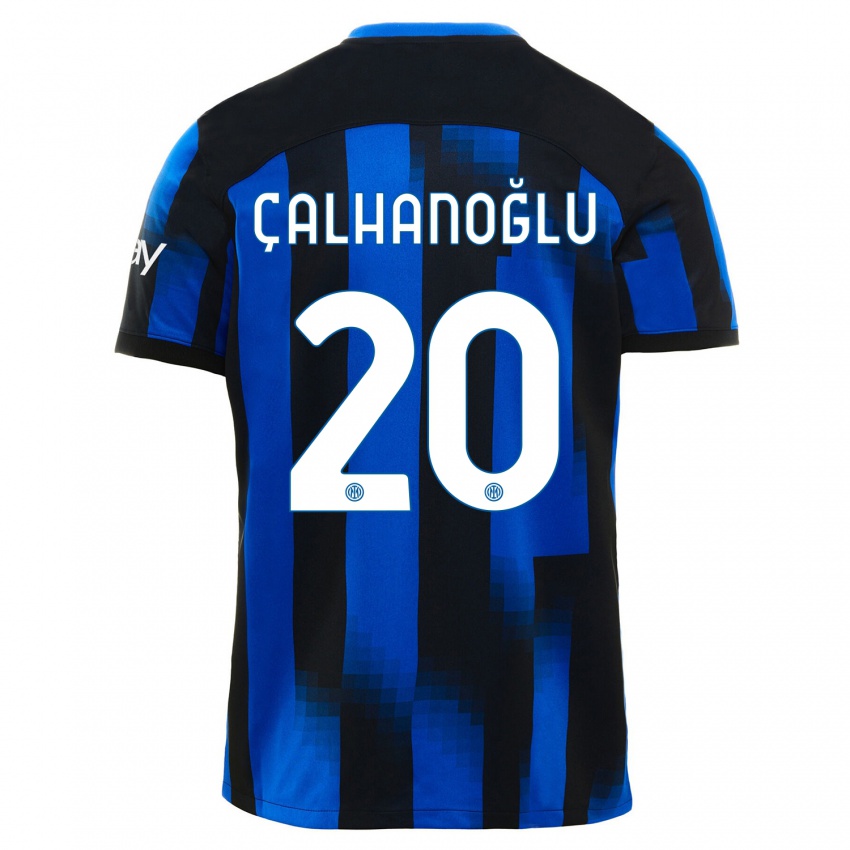 Damen Hakan Calhanoglu #20 Schwarz Blau Heimtrikot Trikot 2023/24 T-Shirt