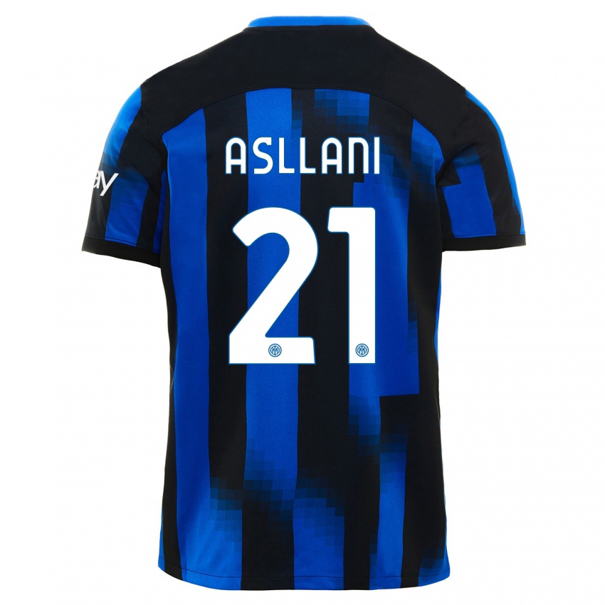 Damen Kristjan Asllani #21 Schwarz Blau Heimtrikot Trikot 2023/24 T-Shirt