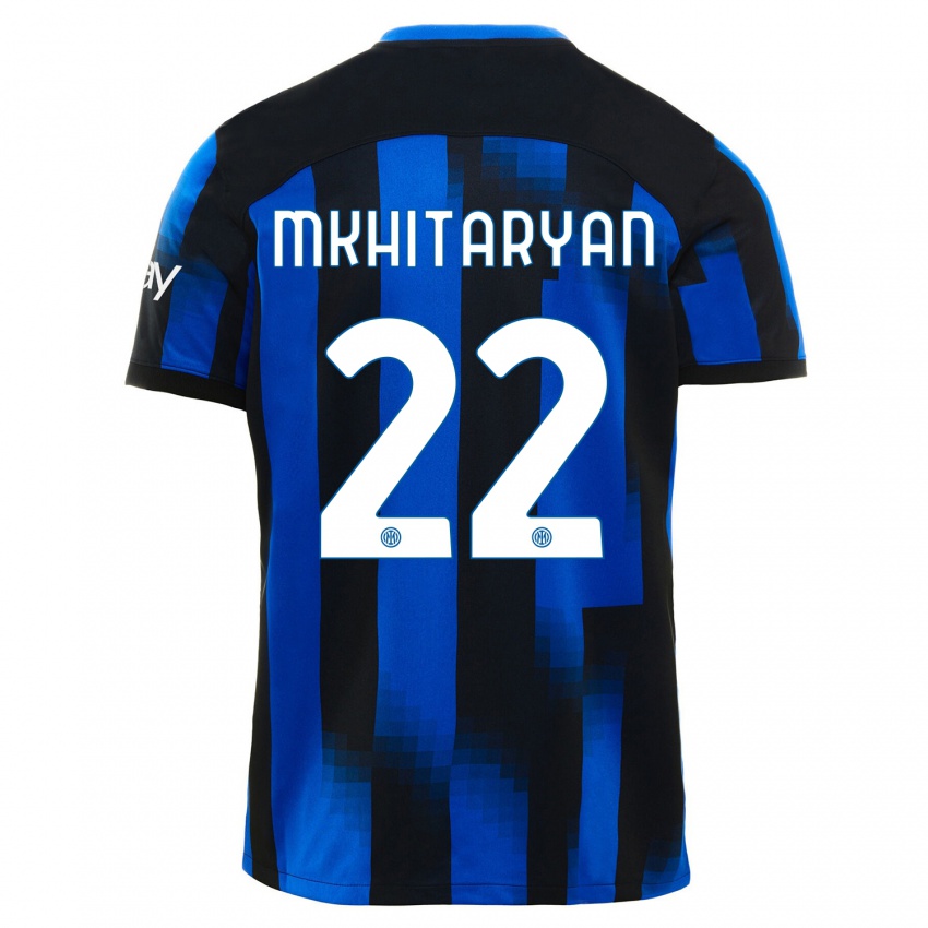 Damen Henrikh Mkhitaryan #22 Schwarz Blau Heimtrikot Trikot 2023/24 T-Shirt
