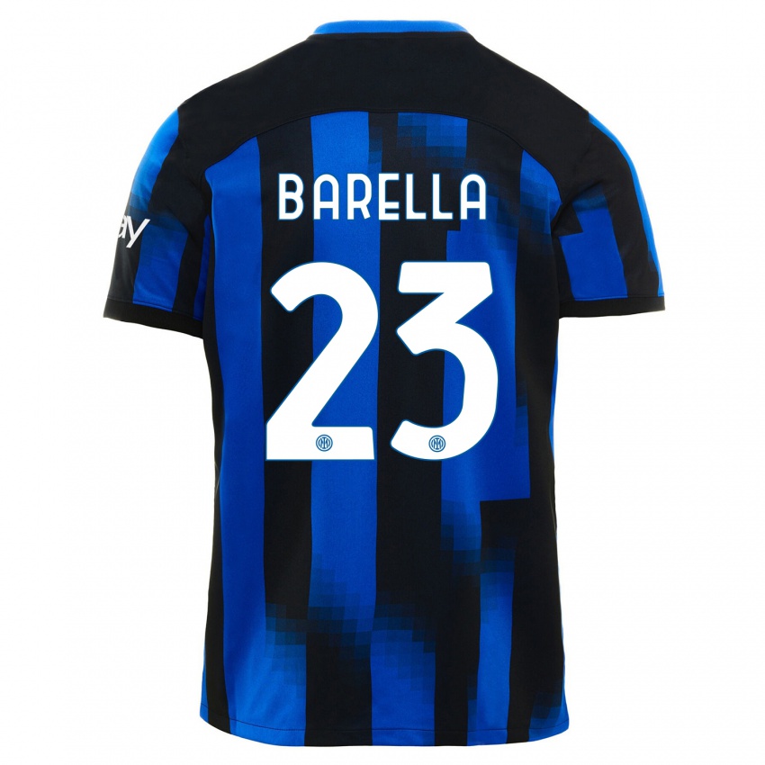 Damen Nicolo Barella #23 Schwarz Blau Heimtrikot Trikot 2023/24 T-Shirt
