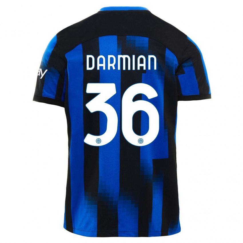 Damen Matteo Darmian #36 Schwarz Blau Heimtrikot Trikot 2023/24 T-Shirt