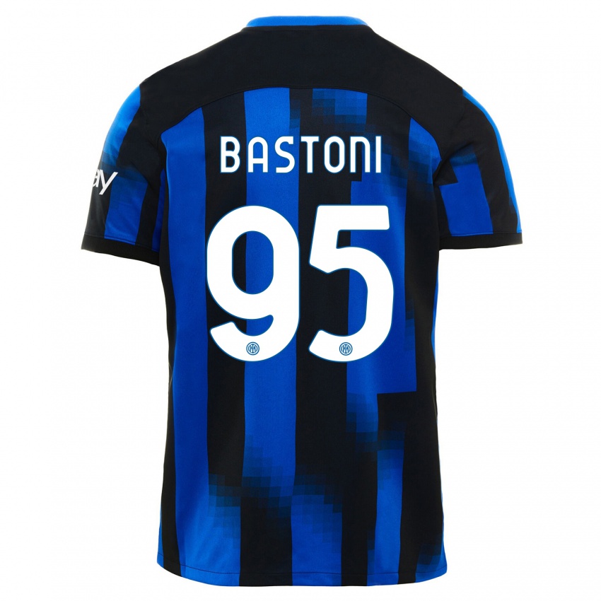 Damen Alessandro Bastoni #95 Schwarz Blau Heimtrikot Trikot 2023/24 T-Shirt