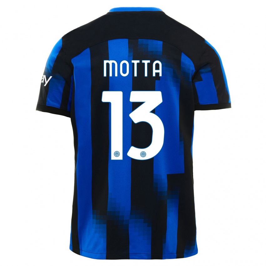 Damen Matteo Motta #13 Schwarz Blau Heimtrikot Trikot 2023/24 T-Shirt