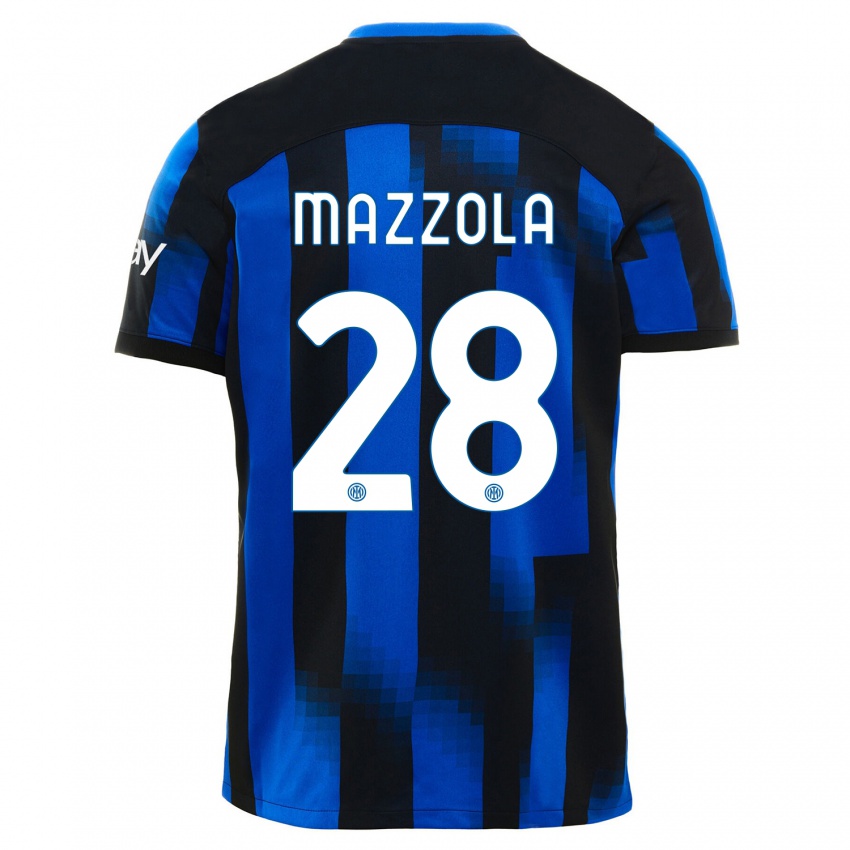 Damen Giuseppe Mazzola #28 Schwarz Blau Heimtrikot Trikot 2023/24 T-Shirt