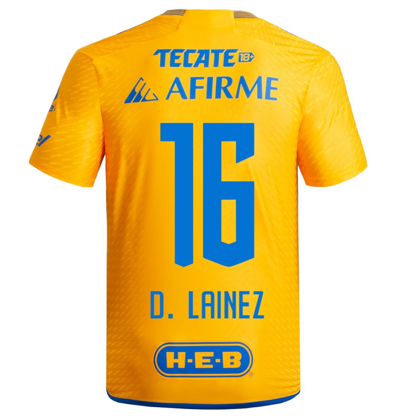 Damen Diego Lainez #16 Gelb Heimtrikot Trikot 2023/24 T-Shirt