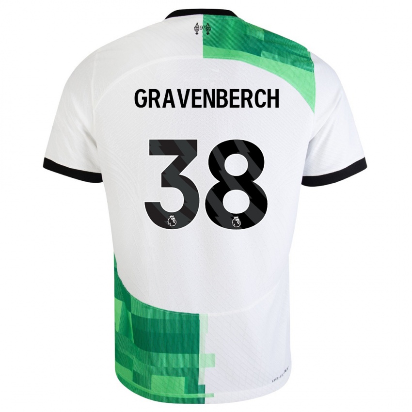 Damen Ryan Gravenberch #38 Weiß Grün Auswärtstrikot Trikot 2023/24 T-Shirt