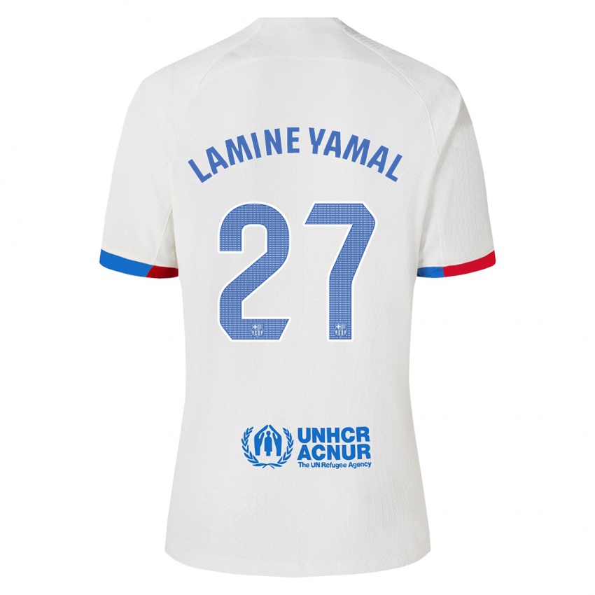 Damen Lamine Yamal #27 Weiß Auswärtstrikot Trikot 2023/24 T-Shirt
