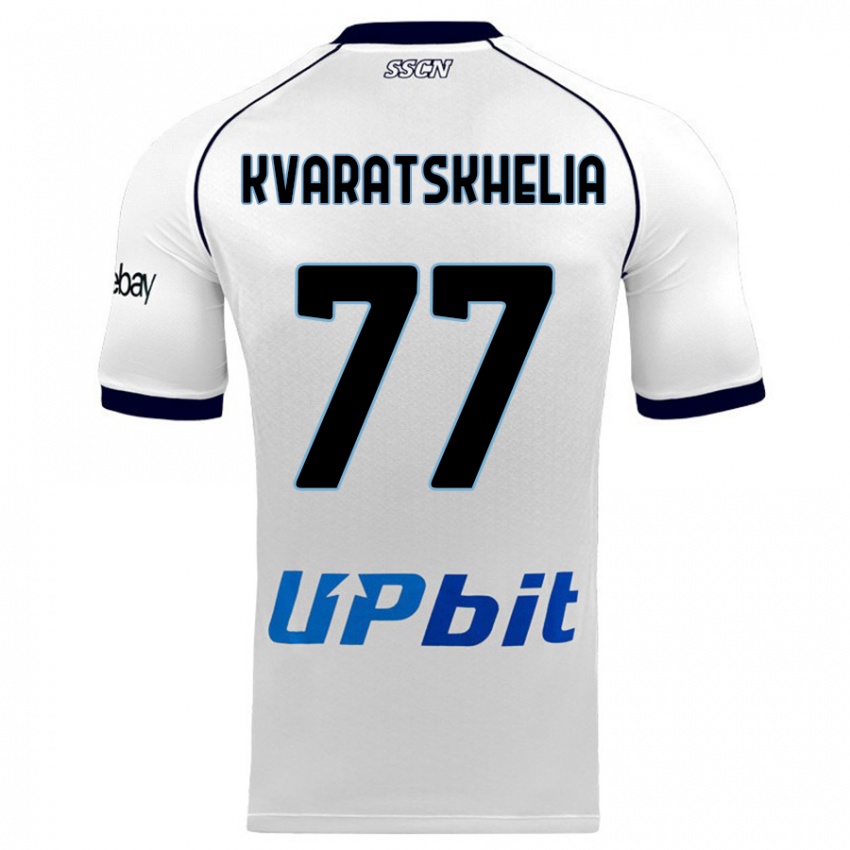 Damen Khvicha Kvaratskhelia #77 Weiß Auswärtstrikot Trikot 2023/24 T-Shirt