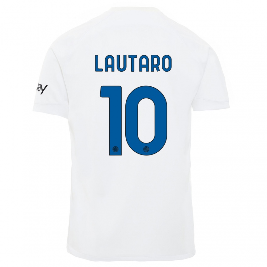 Damen Lautaro Martinez #10 Weiß Auswärtstrikot Trikot 2023/24 T-Shirt