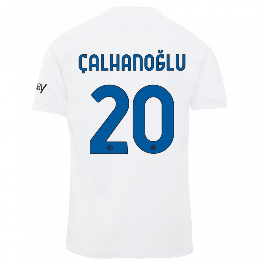 Damen Hakan Calhanoglu #20 Weiß Auswärtstrikot Trikot 2023/24 T-Shirt
