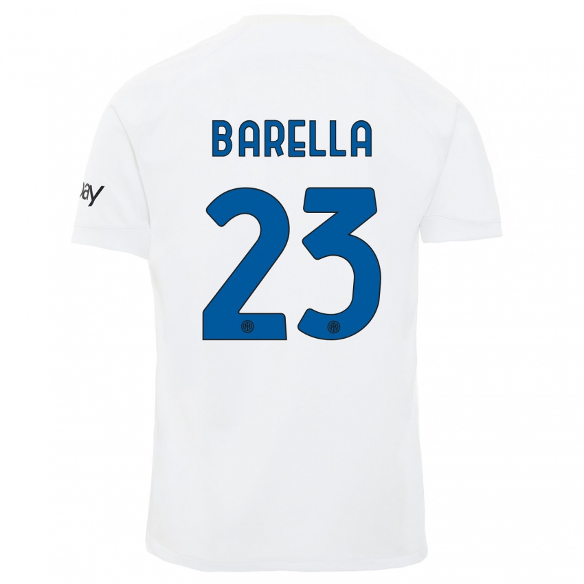 Damen Nicolo Barella #23 Weiß Auswärtstrikot Trikot 2023/24 T-Shirt